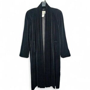 VTG JS Collections S Velvet Long Coat Made in Canada Black Cotton Duster Jacket